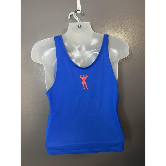 Universal USA Tank Top Womens Medium Blue Cropped Graphic Gym Fitness Muscle - Picture 4 of 5